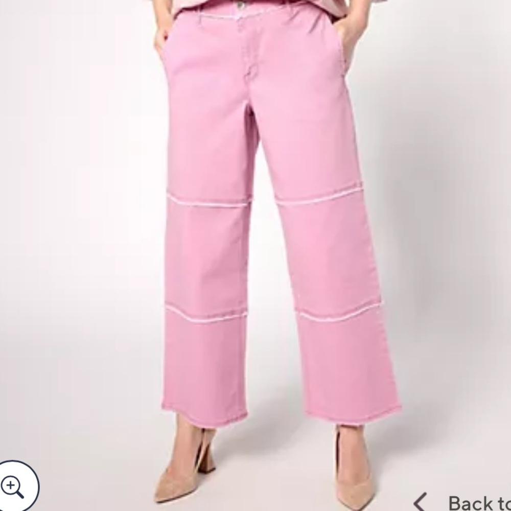 Logo by Lori Goldstein regular wide leg jeans with frayed edges